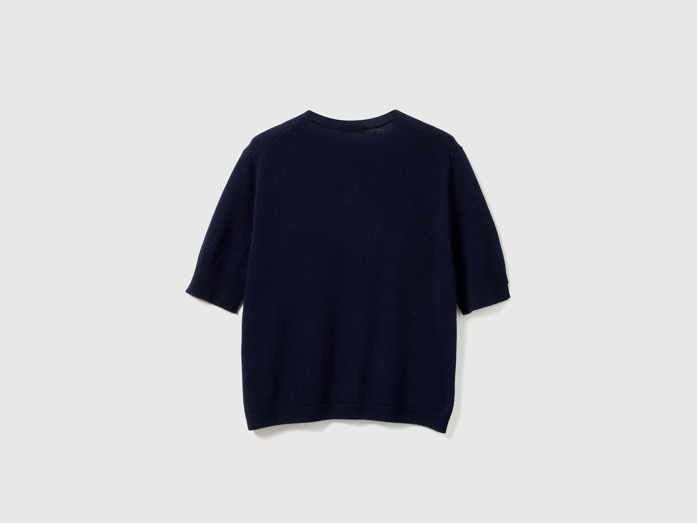 Camisola de manga curta azul-escuro em pura lã Merino - ucb_image_BS
