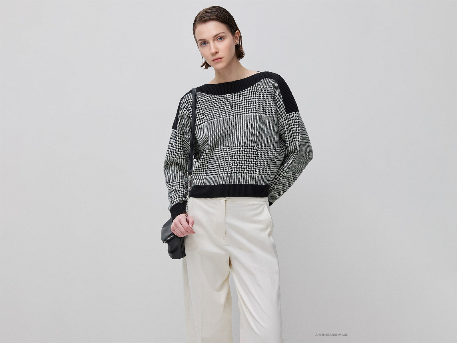 Camisola boxy fit príncipe de Gales - ucb_image_F