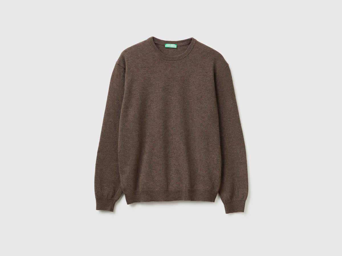 Camisola de gola redonda marrom em pura lã Merino - ucb_image_FS