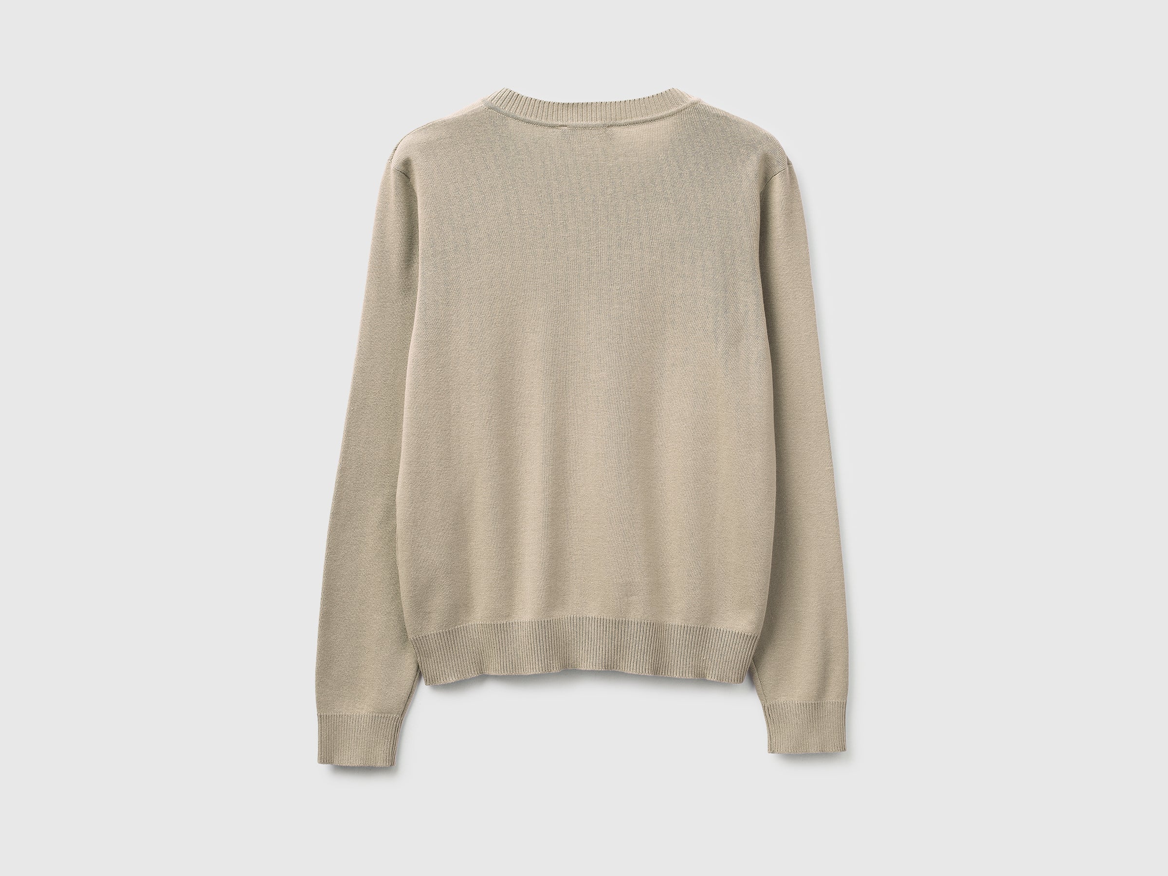 Camisola bege em algodão tricot com decote em V - ucb_image_BS
