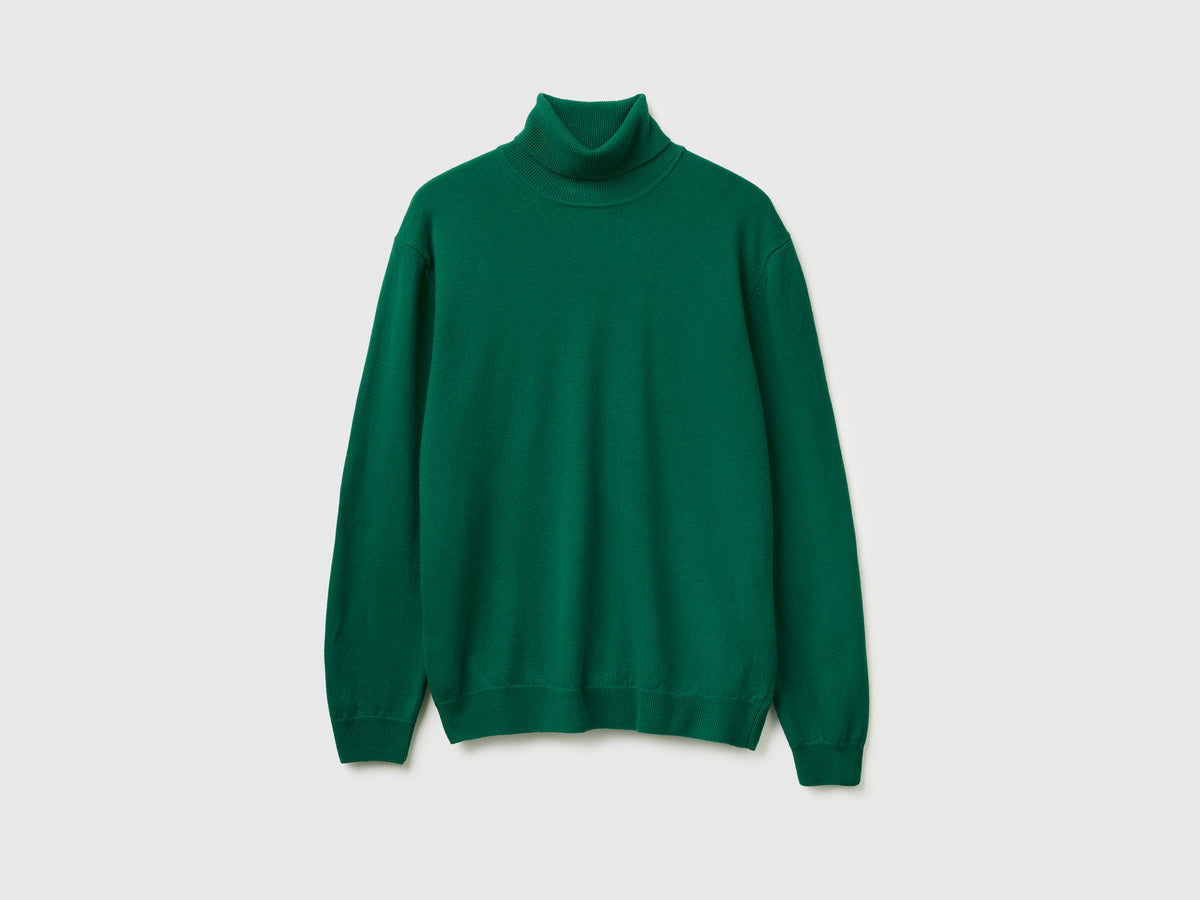 Camisola de gola alta verde floresta em pura lã Merino - ucb_image_FS