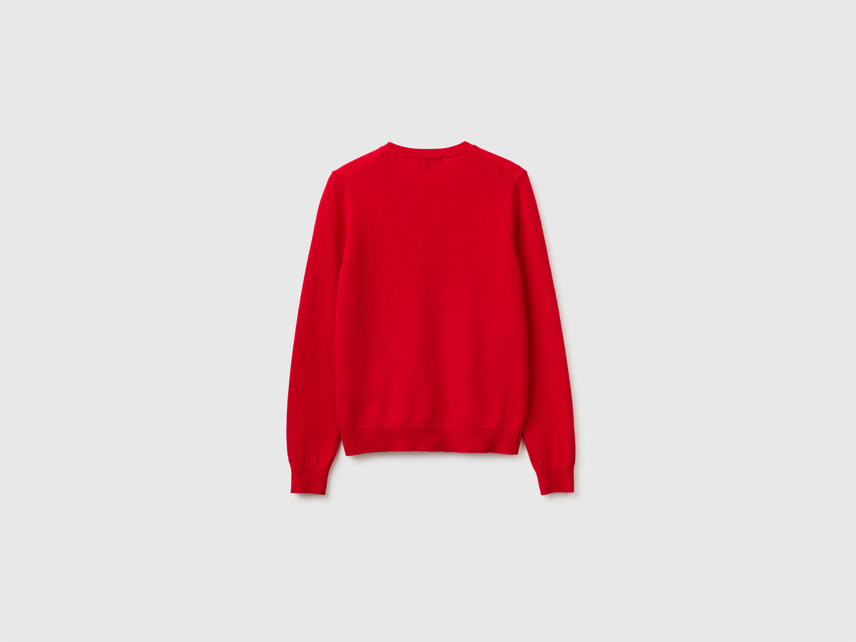 Camisola de gola redonda vermelho-ameixa em pura lã Merino - ucb_image_BS