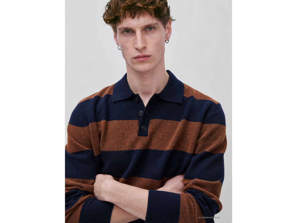 Striped knit polo shirt