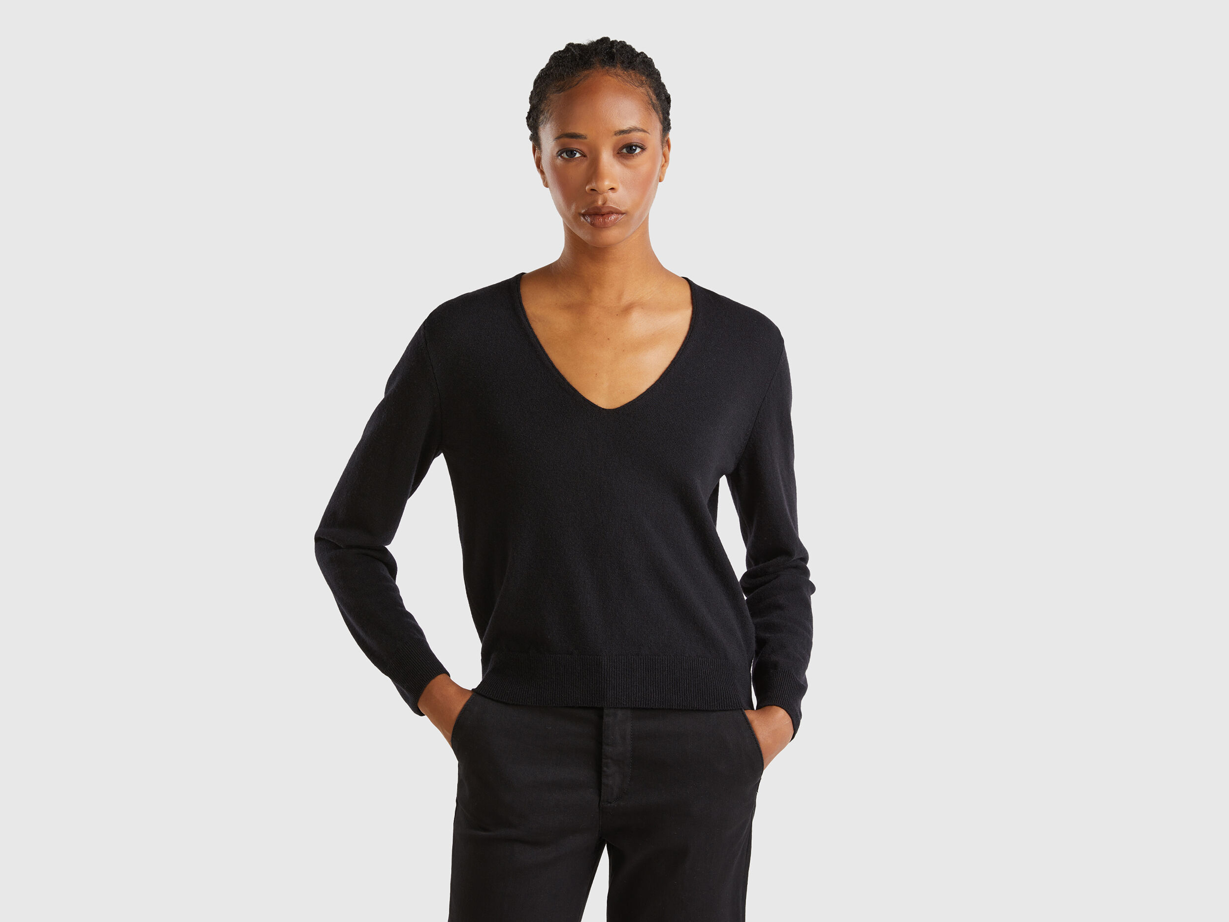 Pulls Col en V Laine Merinos Femme 2024 Benetton