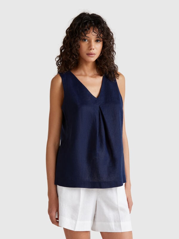 Blouse sans manches en pur lin Femme