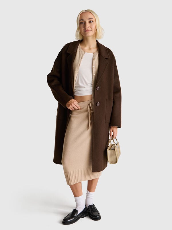 Manteau midi en laine mélangée Femme