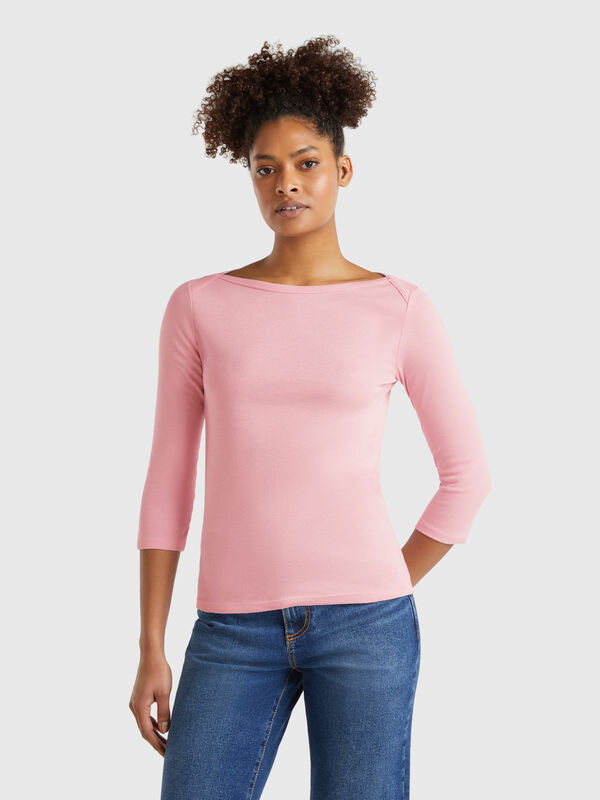 T-shirt 100 % coton à encolure bateau Femme