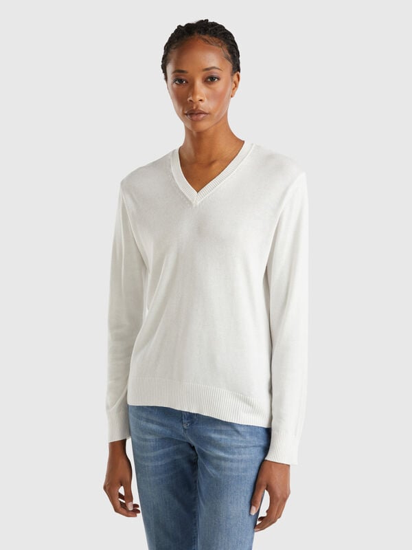 Pull à col en V en Modal® mélangé Femme