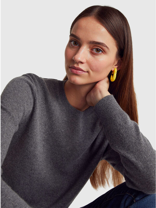 Pull en pur cachemire gris foncé Femme