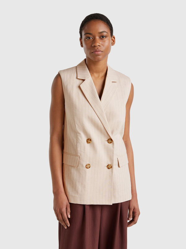 Gilet long à fines rayures Femme