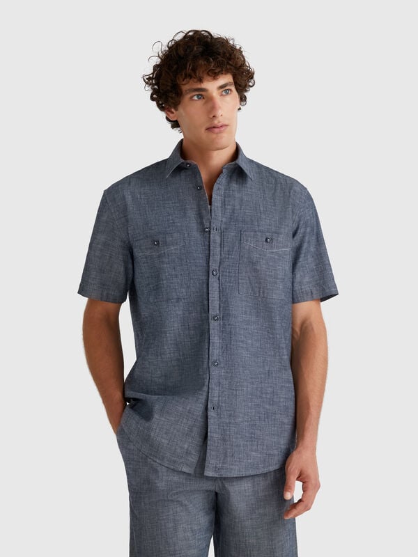 Chemise en chambray à manches courtes Homme
