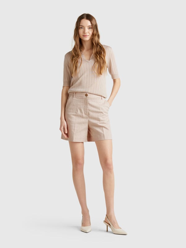 Pantalon court à fines rayures Femme