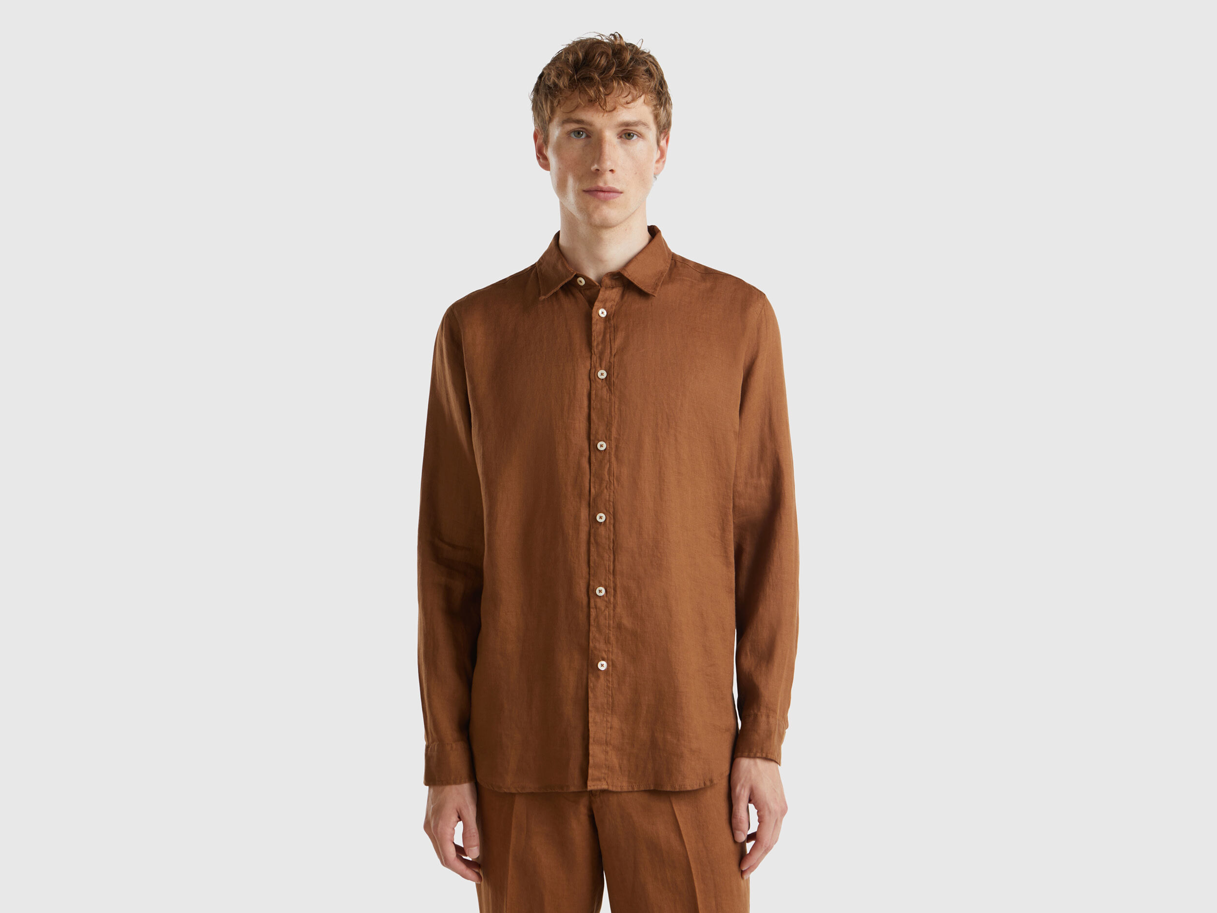 Chemise en pur lin Marron Benetton
