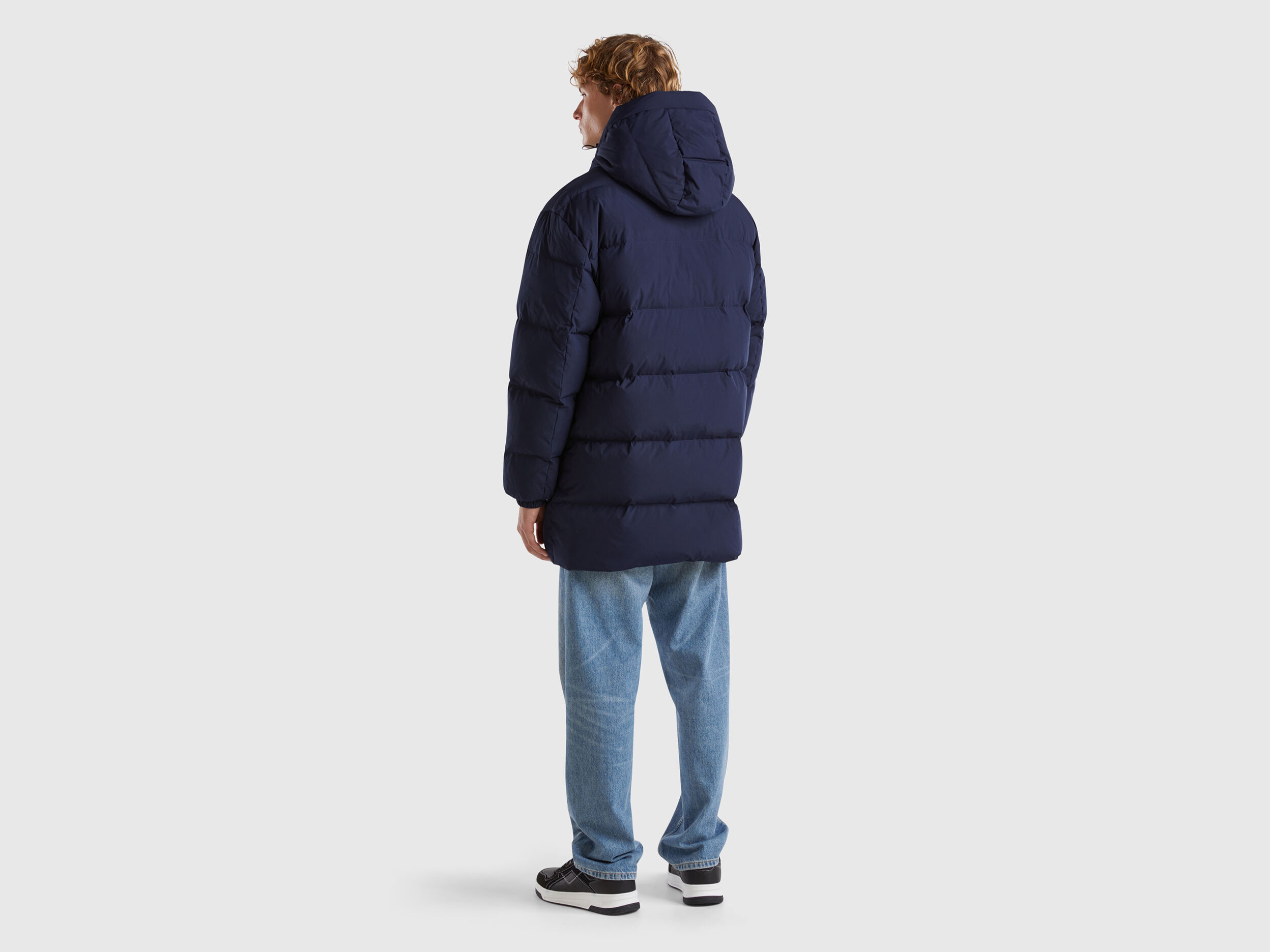 Doudoune longue rembourree en plumes recyclees Bleu Fonce Benetton