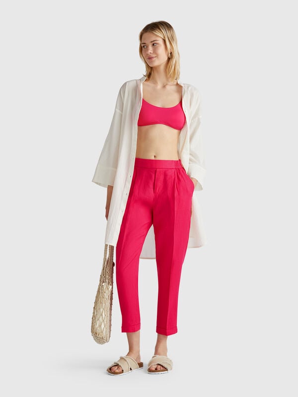 Pantalon coupe classique en pur lin Femme