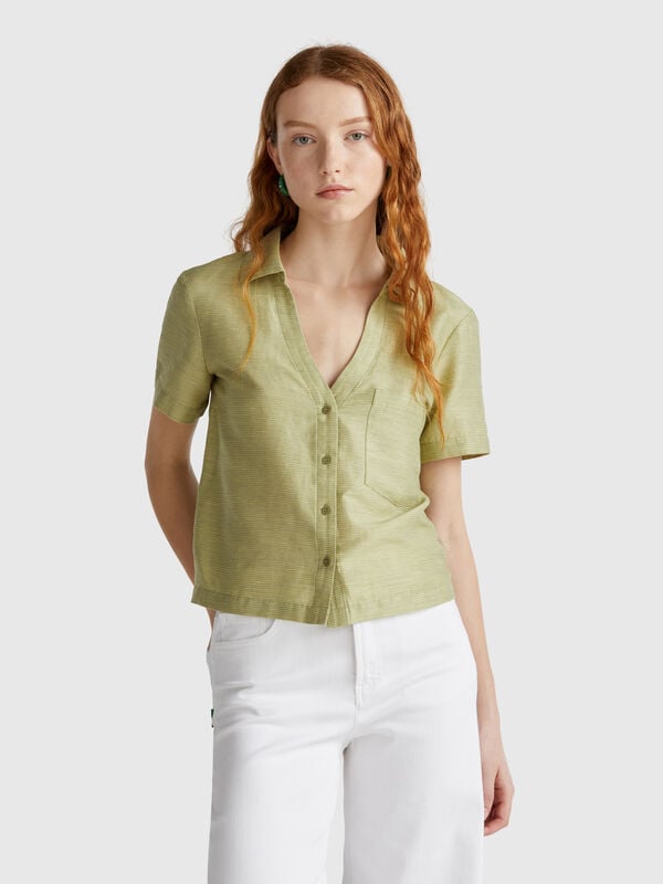 Chemise rayée en lin mélangé Femme