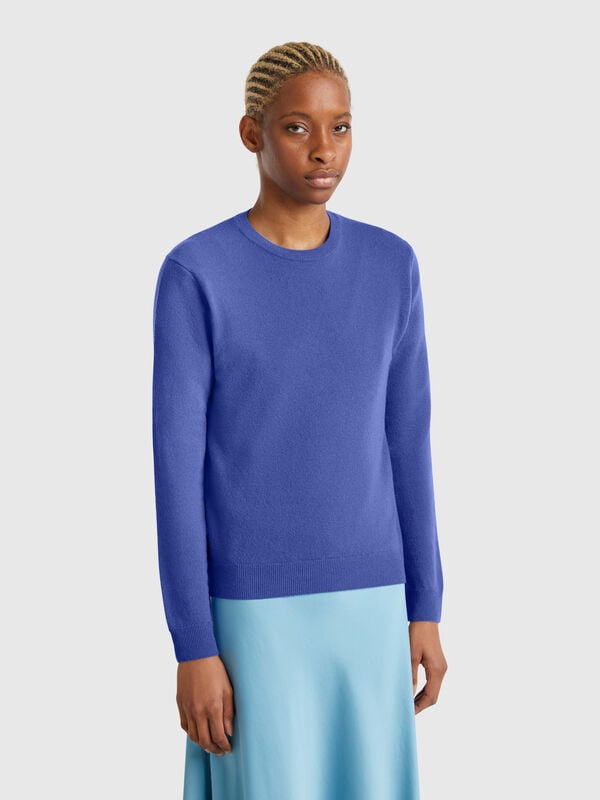 Pull bleu turquoise à col rond en laine mérinos Femme