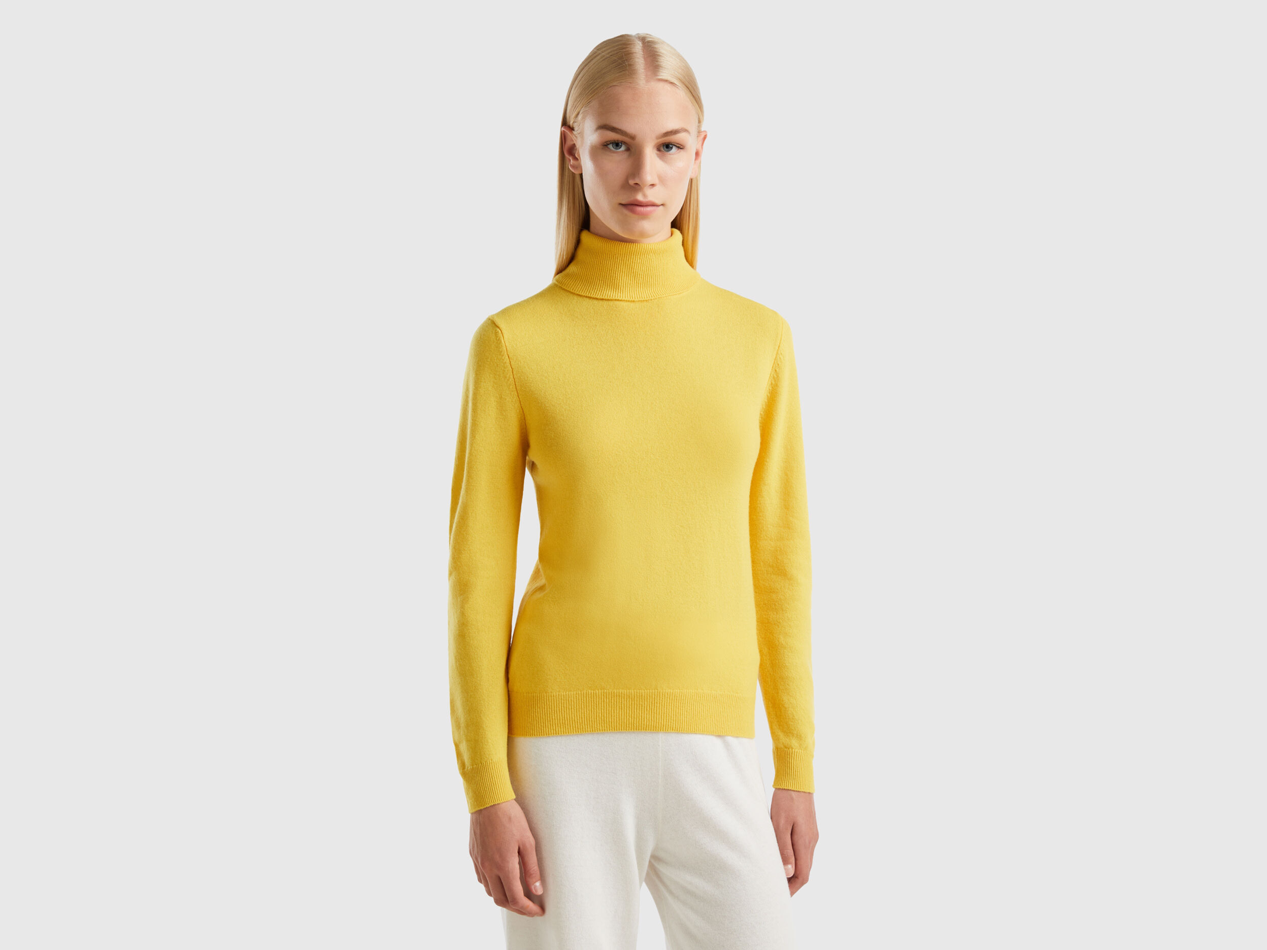 Pull col roulé jaune femme shop