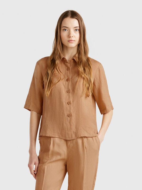 Chemise courte en pur lin Femme