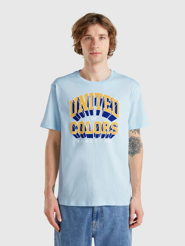 T-shirt en coton bleu clair avec logo jaune Homme