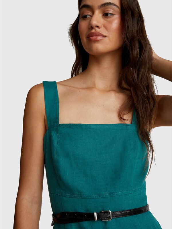 Robe à encolure carrée en pur lin Femme