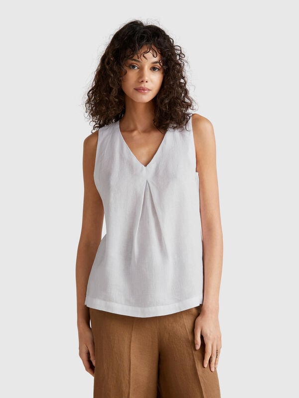 Blouse sans manches en pur lin Femme