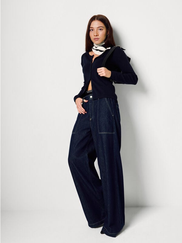Cardigan bleu nuit 100% coton Femme