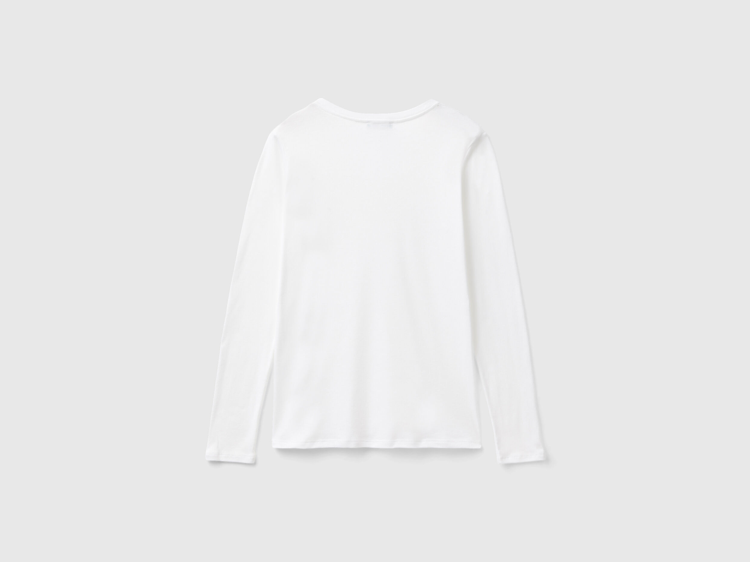 T shirt a manches longues avec col en V Blanc Benetton
