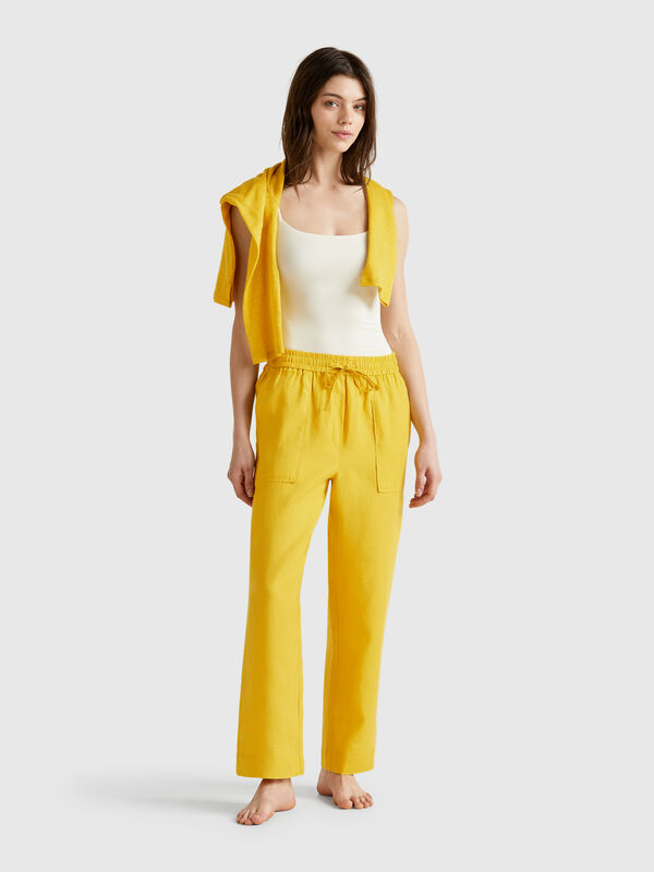 Pantalon pur lin avec élastique Femme