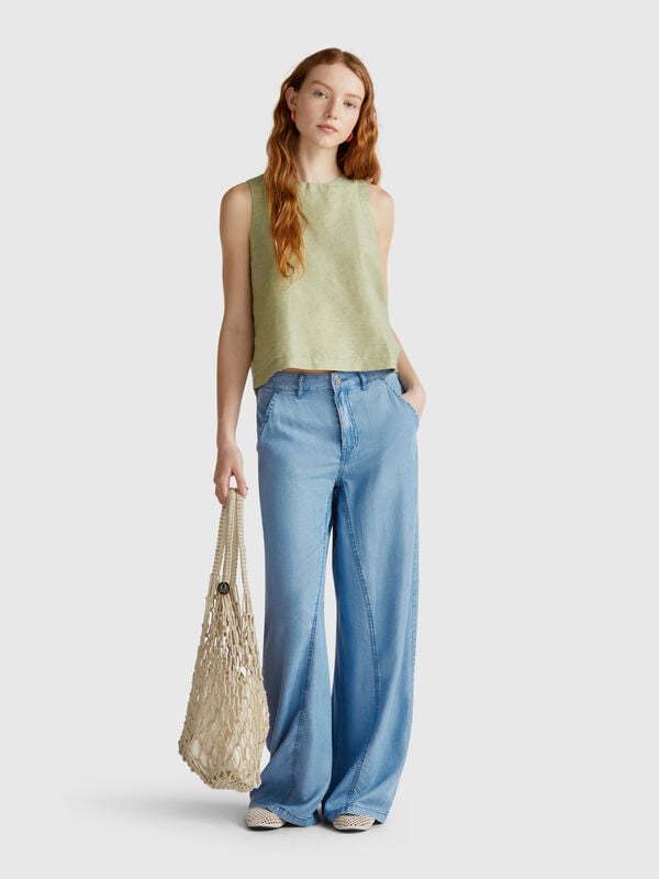 Pantalon large en chambray Femme
