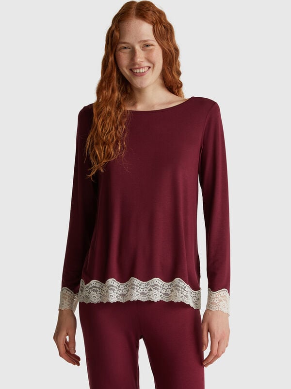 Chemise fluide avec dentelle Femme