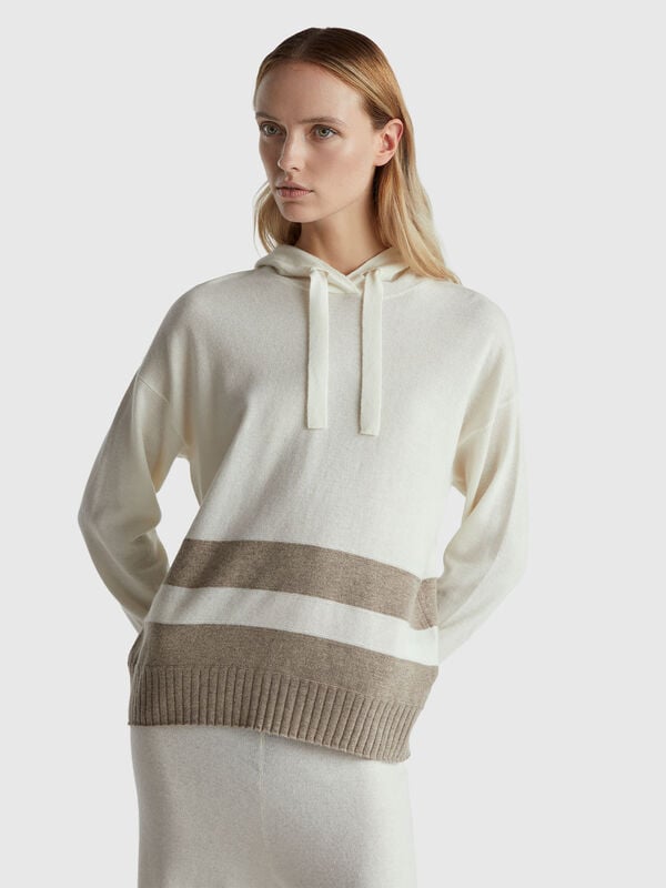 Pull à capuche en mélange de cachemire crème Femme