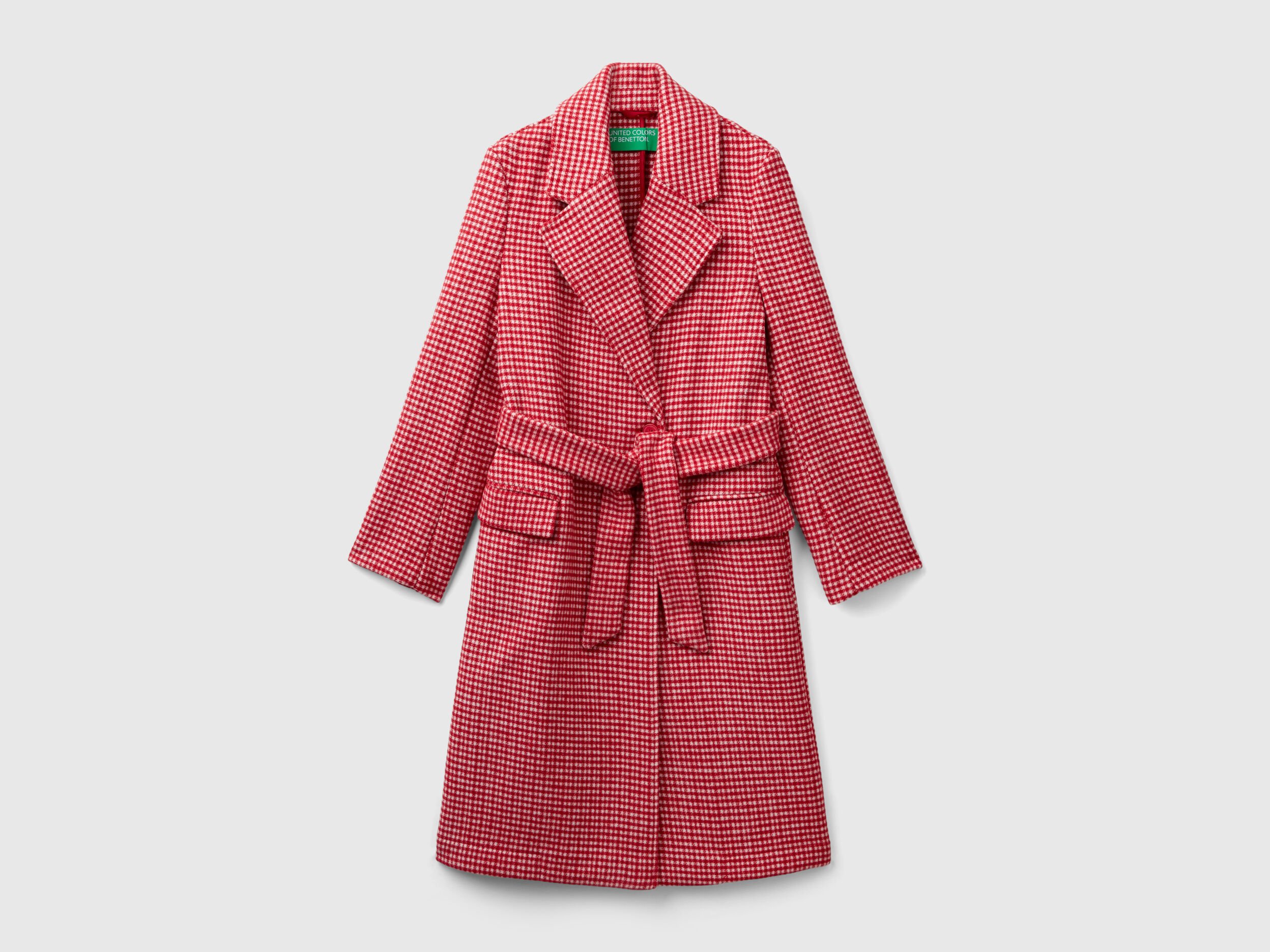 Manteau leger a motif pied de poule Rouge Benetton
