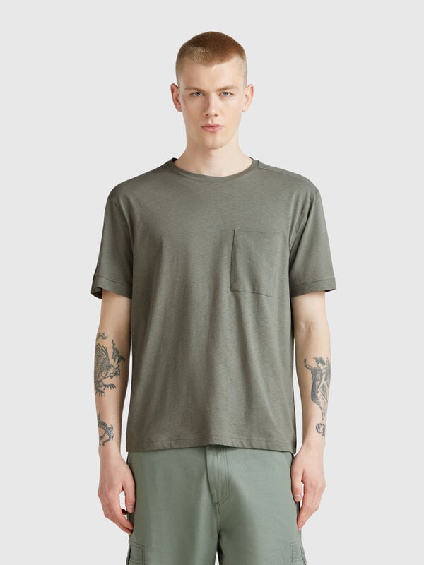 T-shirt en lin mélangé avec poche Homme
