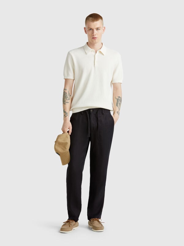 Pantalon à cordon en pur lin Homme