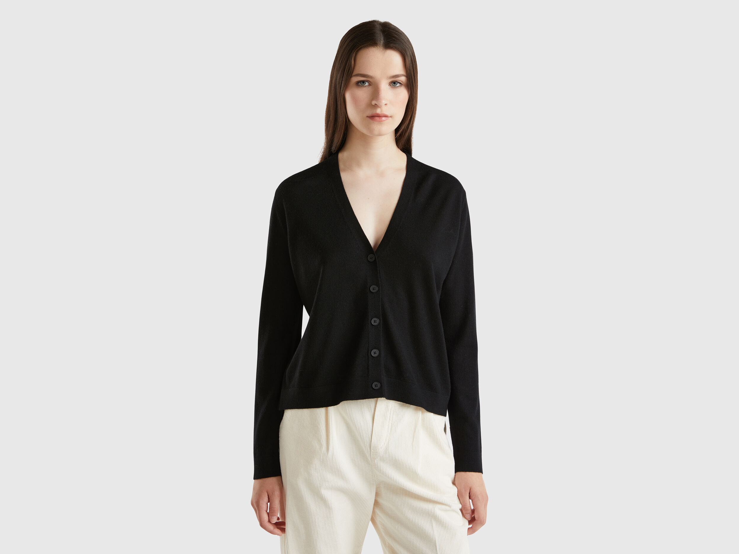 Pulls Col en V Laine Merinos Femme 2024 Benetton