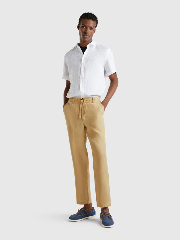 Pantalon à cordon en pur lin Homme