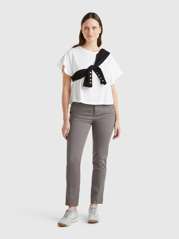 Chino slim en coton gris Femme