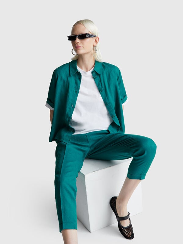 Pantalon coupe régulière en pur lin Femme