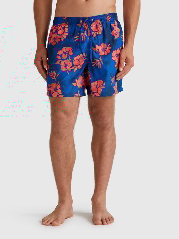 Short de bain en nylon à motifs Homme