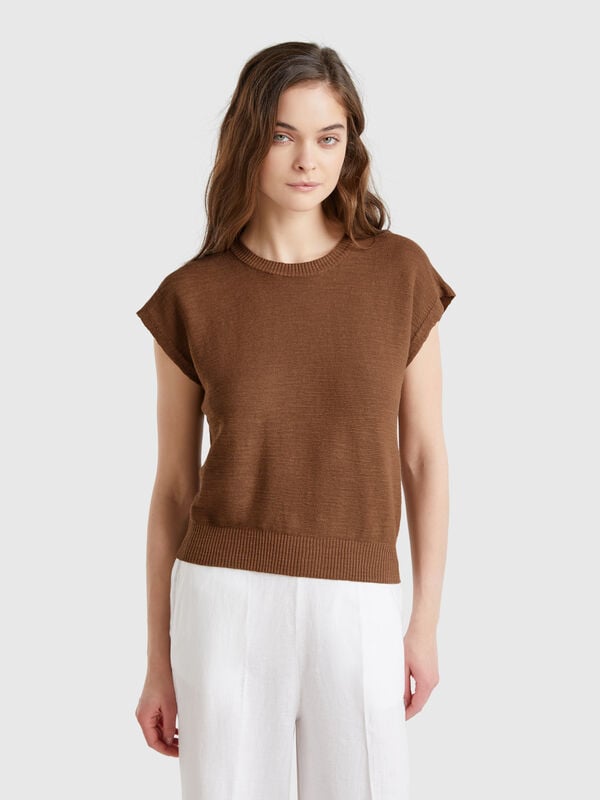 Gilet en coton et lin mélangés Femme