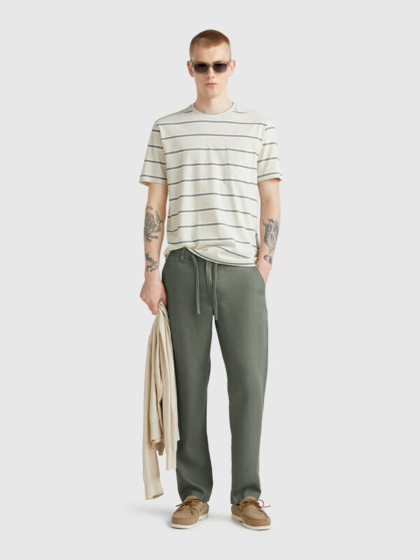 Pantalon à cordon en pur lin Homme