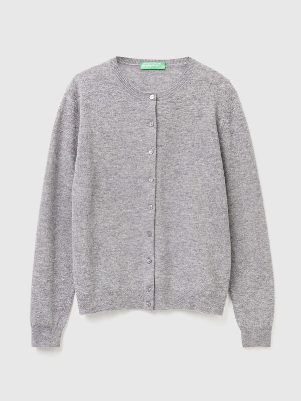 Cardigan ras du cou gris chiné en pure laine mérinos Femme