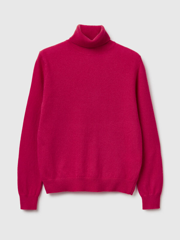 Pull col roulé fuchsia en pure laine mérinos Femme