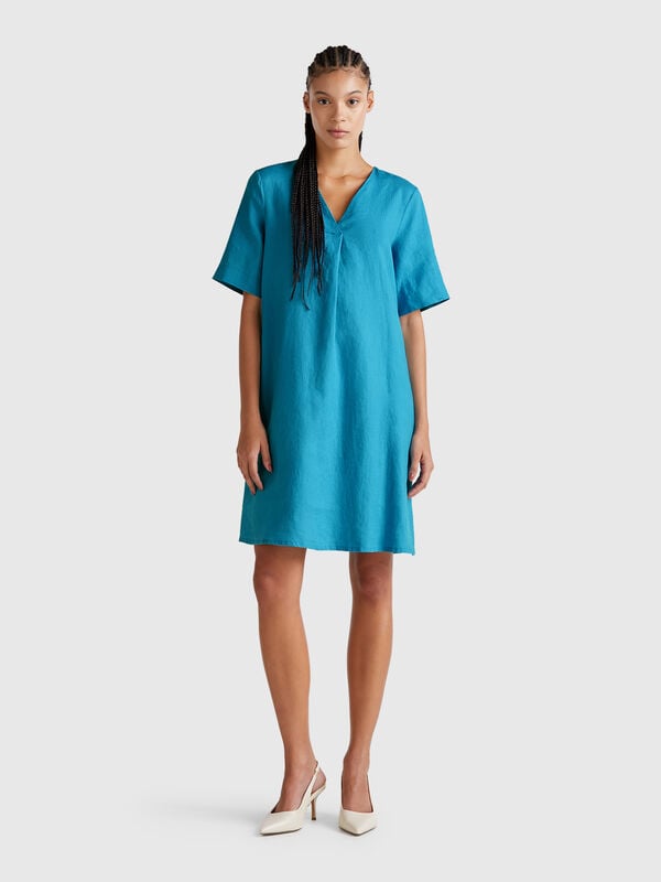 Robe à manches courtes en pur lin Femme
