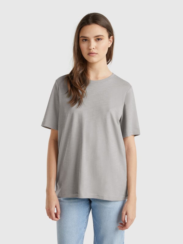 T-shirt à col rond en coton flammé Femme