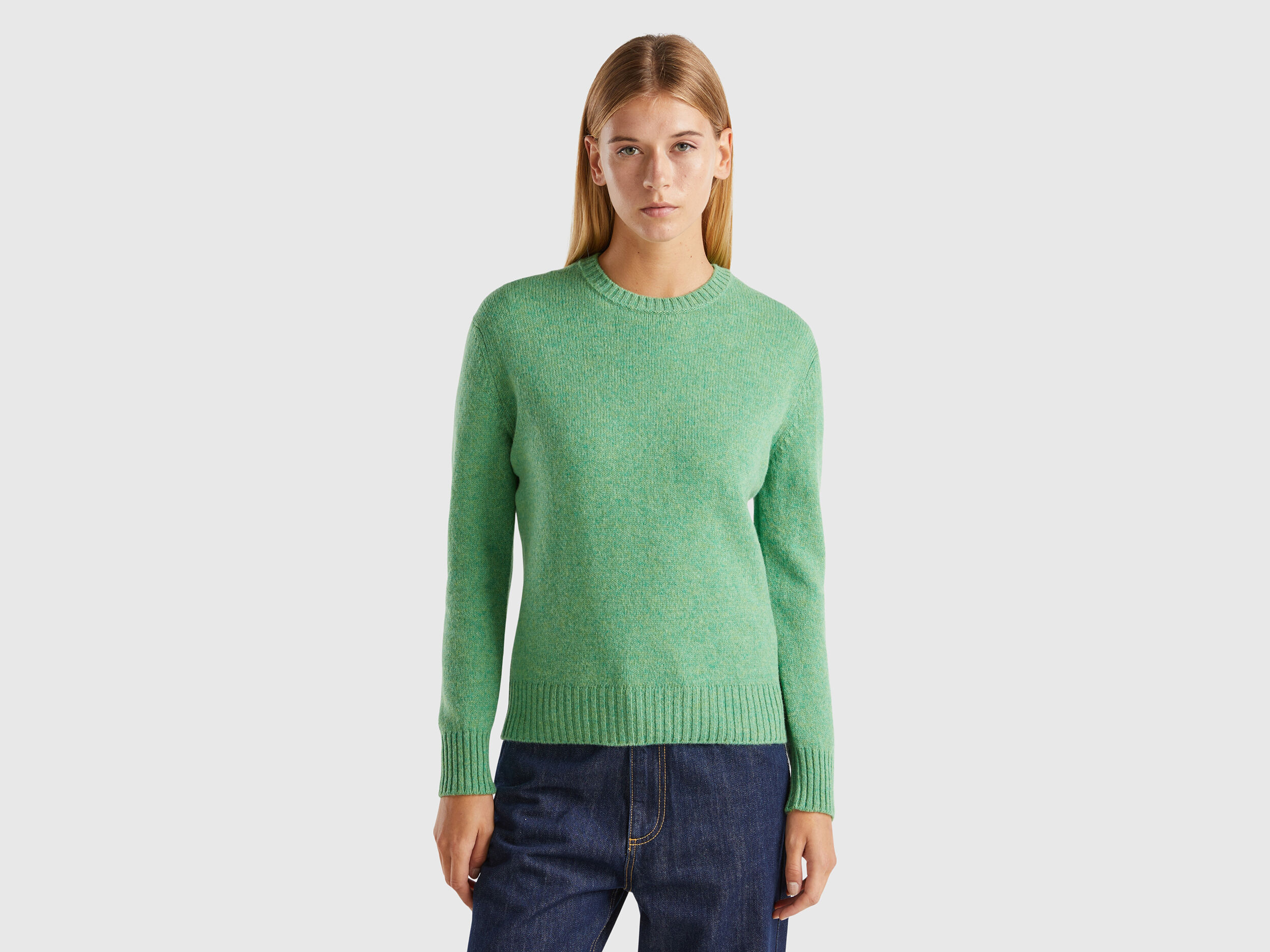 Pull en pure laine Shetland Vert Benetton