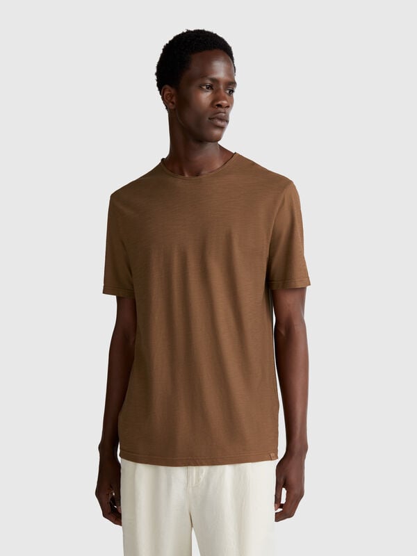 T-shirt marron en coton flammé Homme