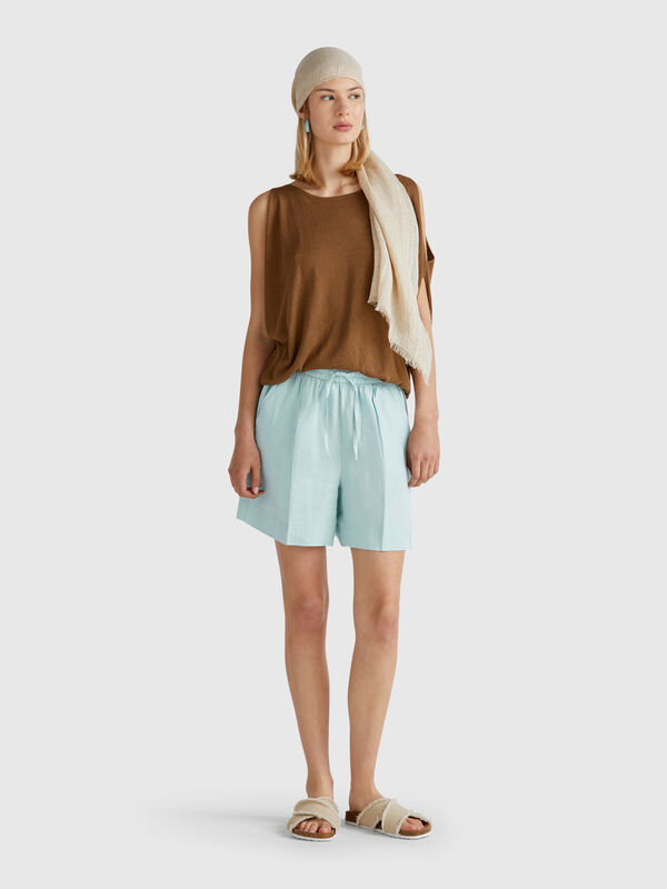 Short en pur lin avec cordon de serrage Femme