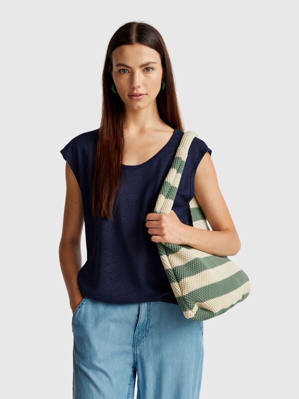 T-shirt col large en pur lin Femme